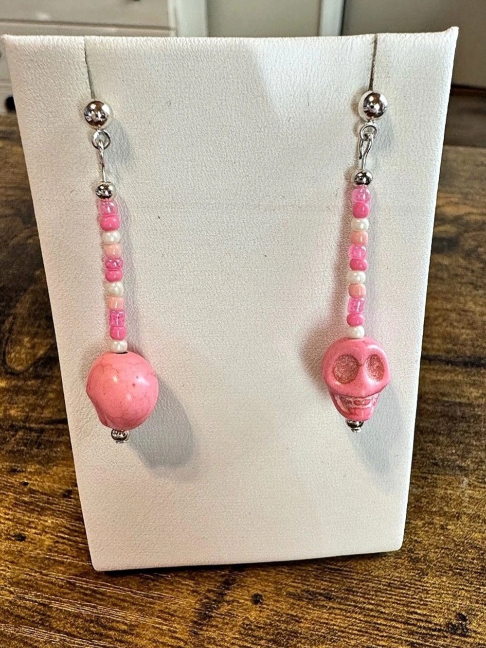 Pink Skull Beaded Dangle Earrings
